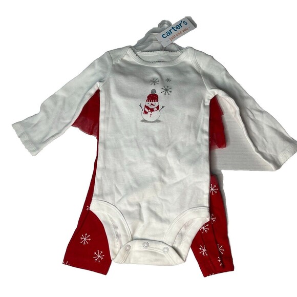 Carter's Red & White Baby Girls Christmas Holiday Snowman Snowflake Tutu Set NEW - Picture 10 of 15